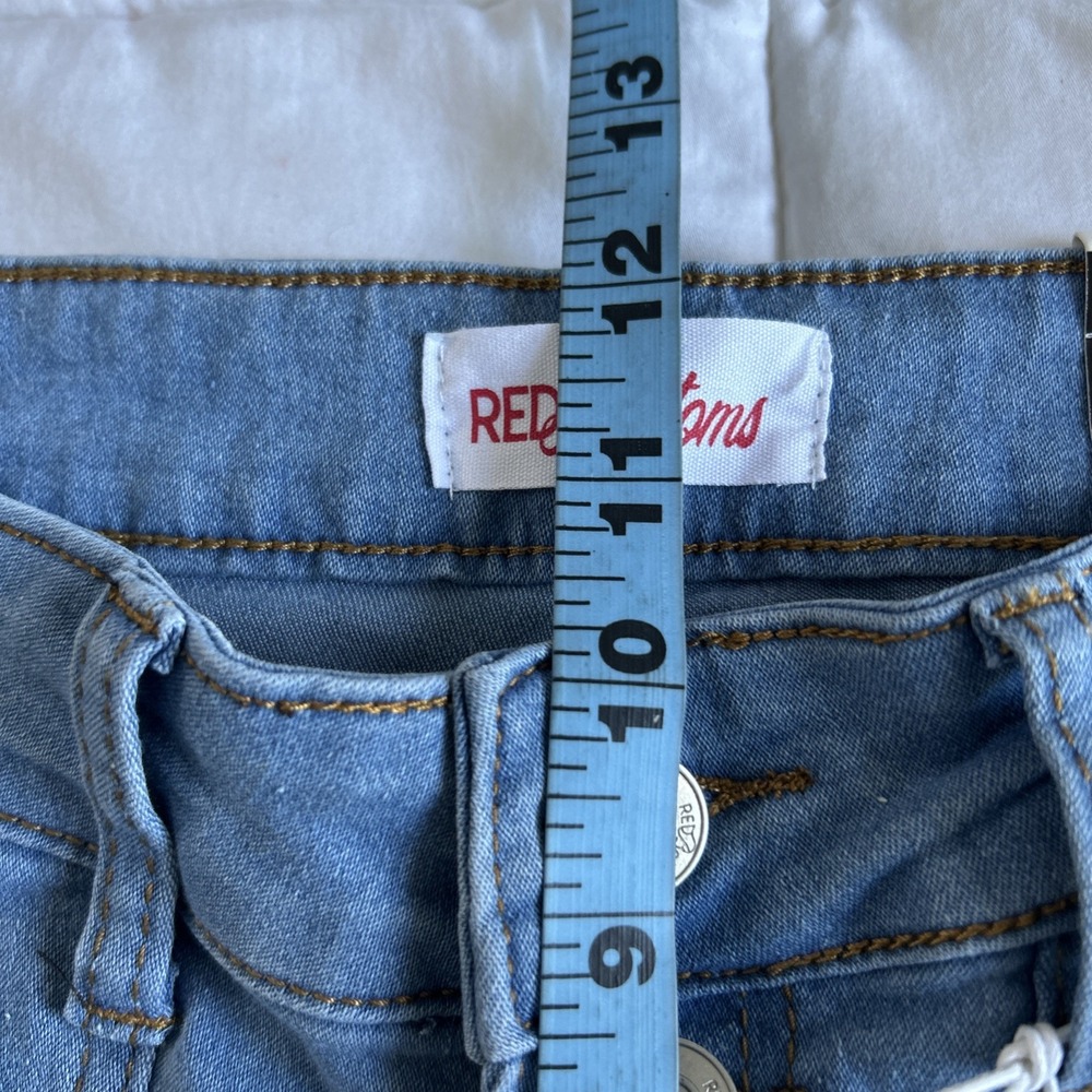 Red Bottoms Skinny Jeans Women 7/28 Blue Denim Button Fly Booty Lift Y2K Stretch - Picture 6 of 7